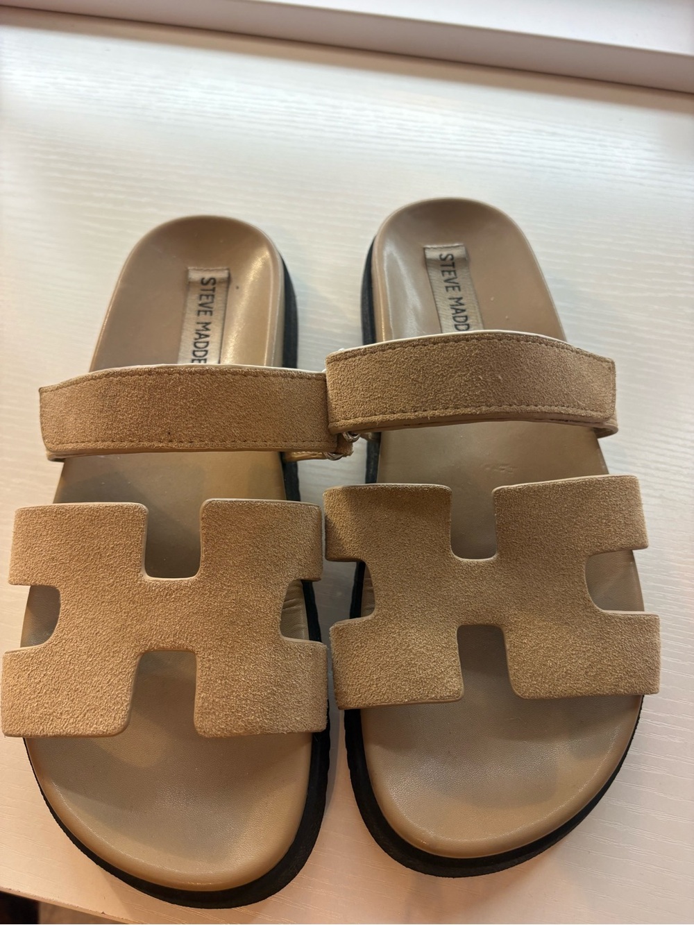 Steve Madden Tan Suede Slide Sandals